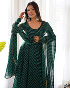 Women Leheriya Printed Georgette Anarkali Kurta Set