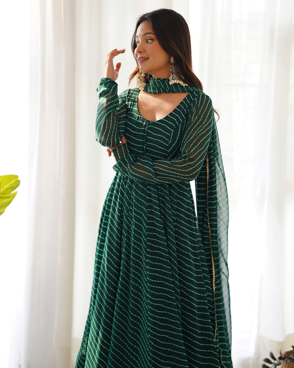 Women Leheriya Printed Georgette Anarkali Kurta Set