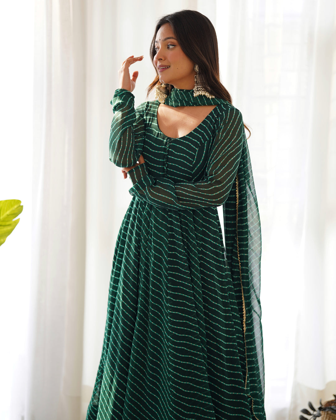 Women Leheriya Printed Georgette Anarkali Kurta Set