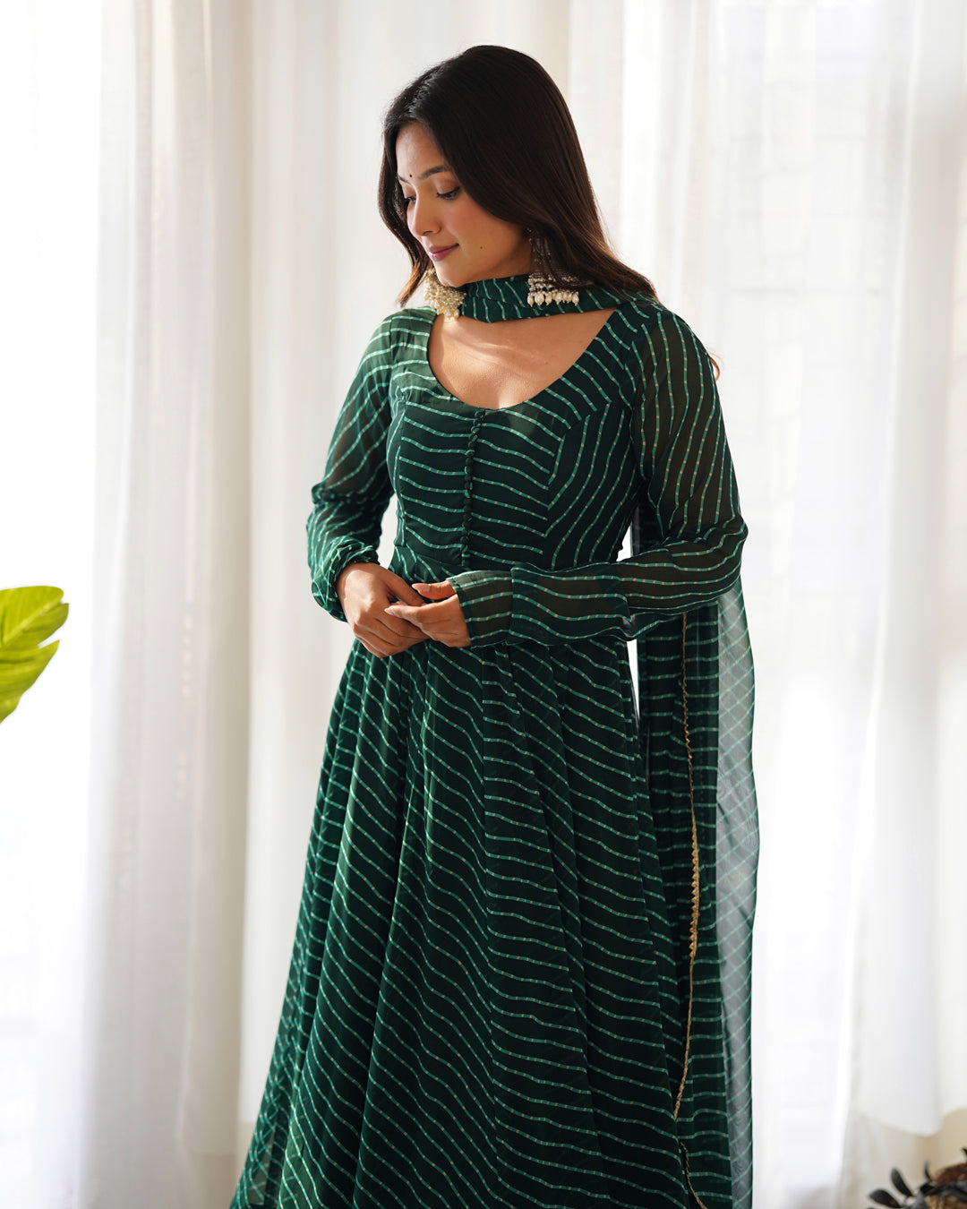 Women Leheriya Printed Georgette Anarkali Kurta Set