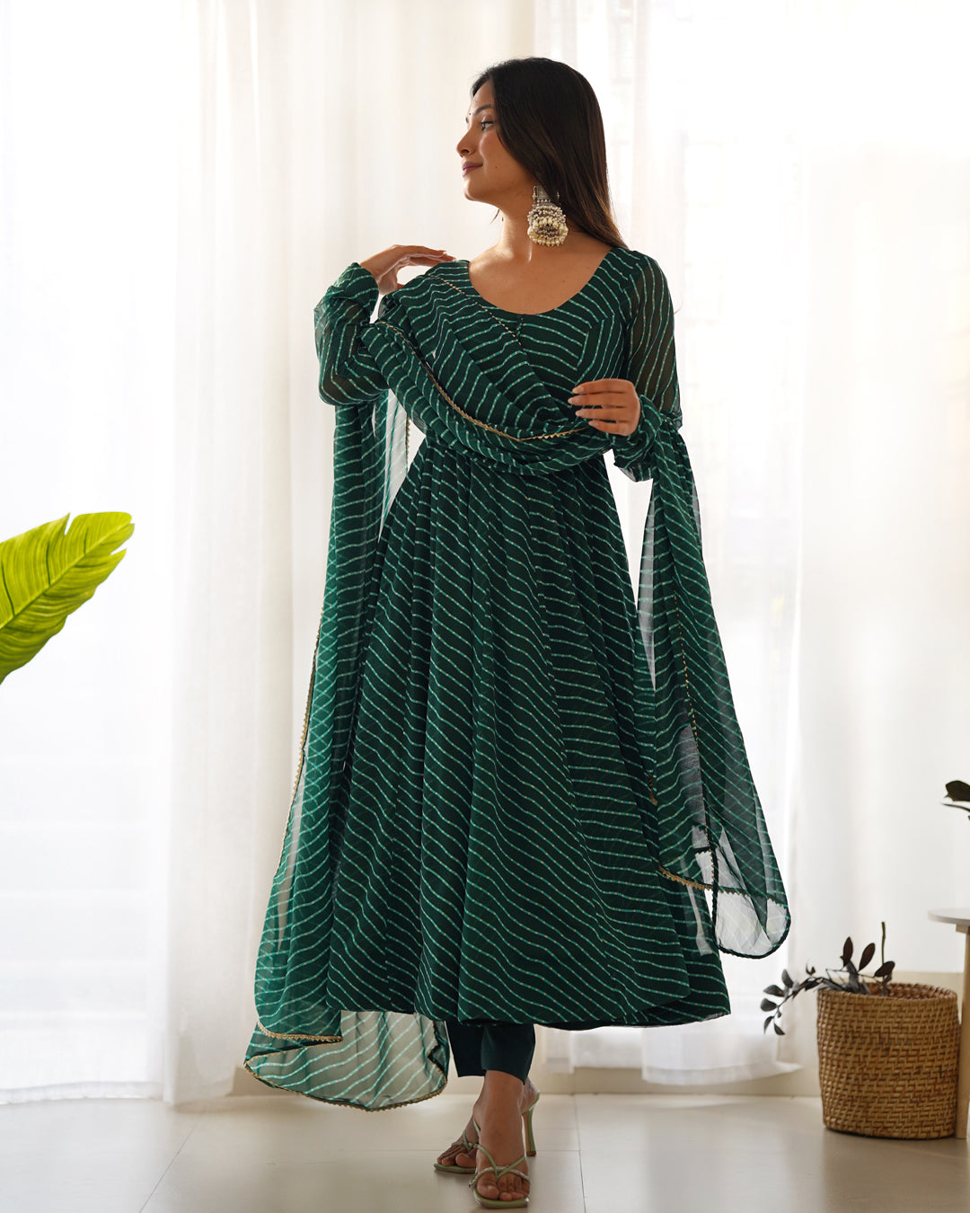 Women Leheriya Printed Georgette Anarkali Kurta Set