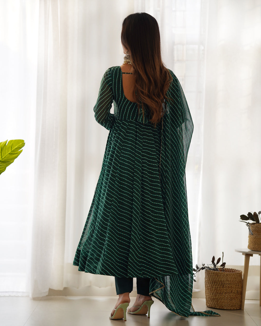 Women Leheriya Printed Georgette Anarkali Kurta Set