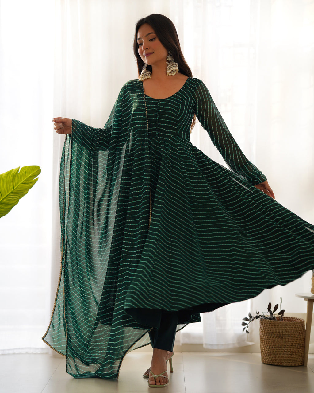 Women Leheriya Printed Georgette Anarkali Kurta Set