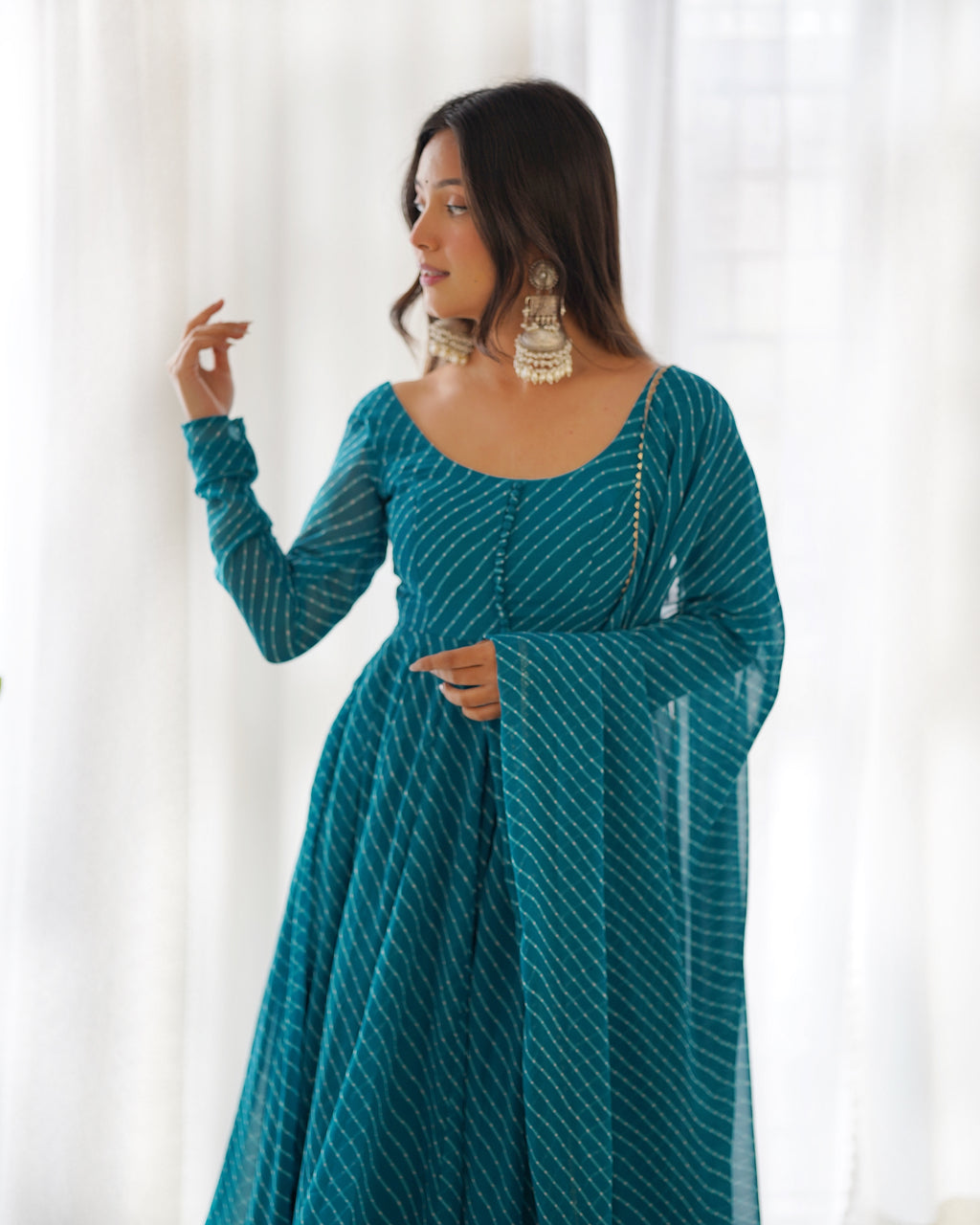 Women Leheriya Printed Georgette Anarkali Kurta Set