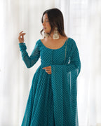 Women Leheriya Printed Georgette Anarkali Kurta Set