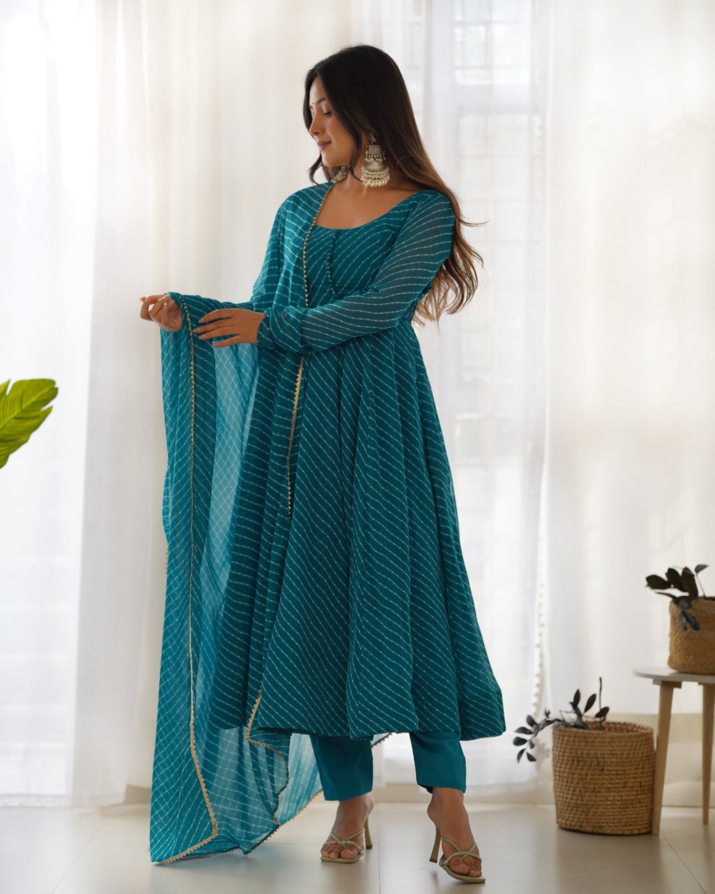 Women Leheriya Printed Georgette Anarkali Kurta Set