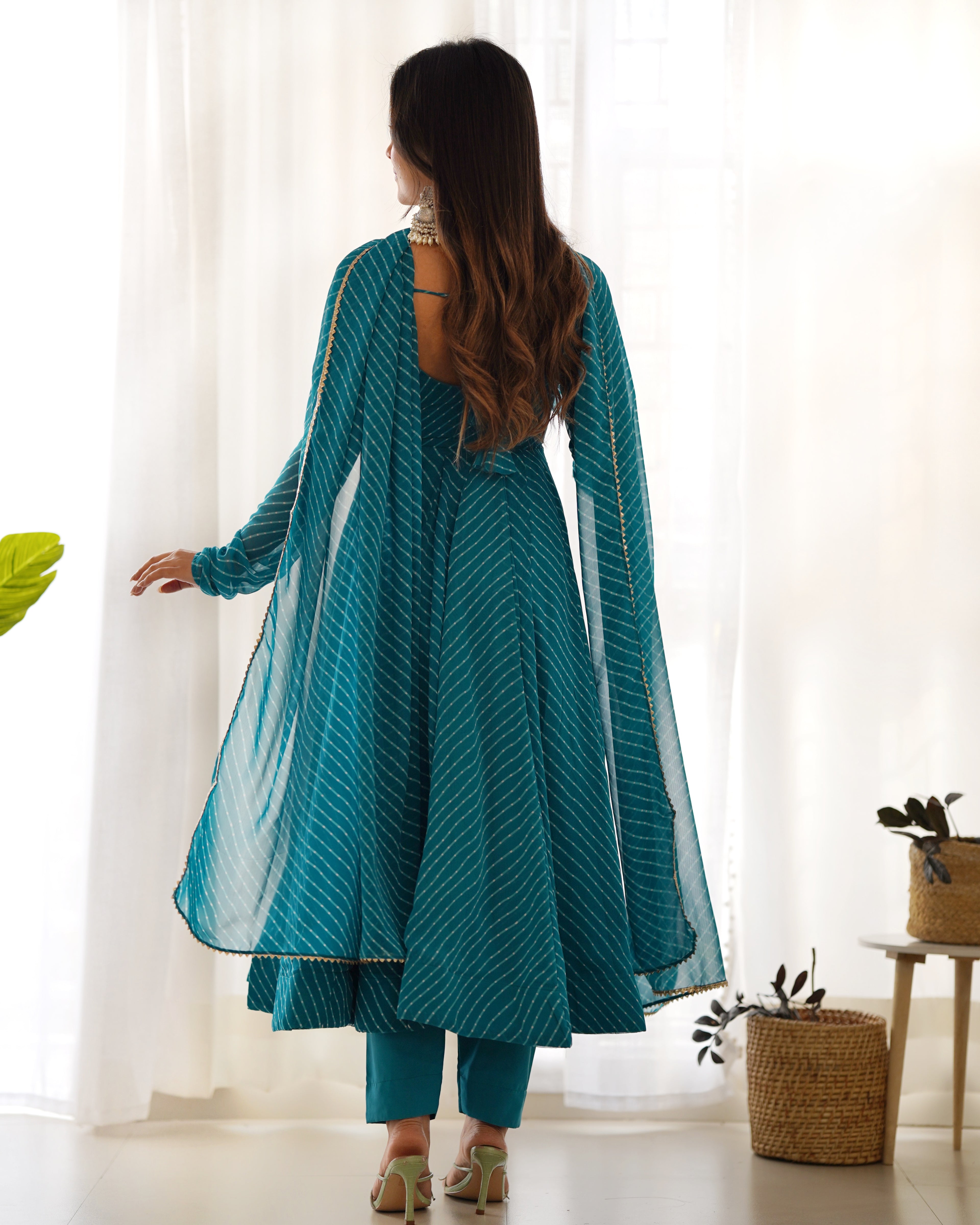 Women Leheriya Printed Georgette Anarkali Kurta Set