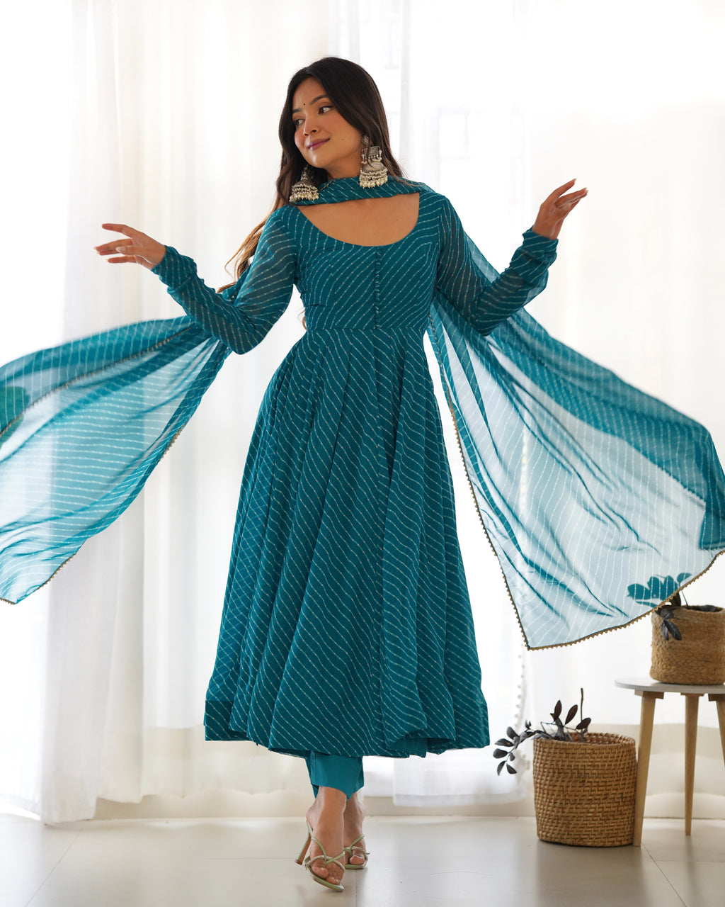 Women Leheriya Printed Georgette Anarkali Kurta Set