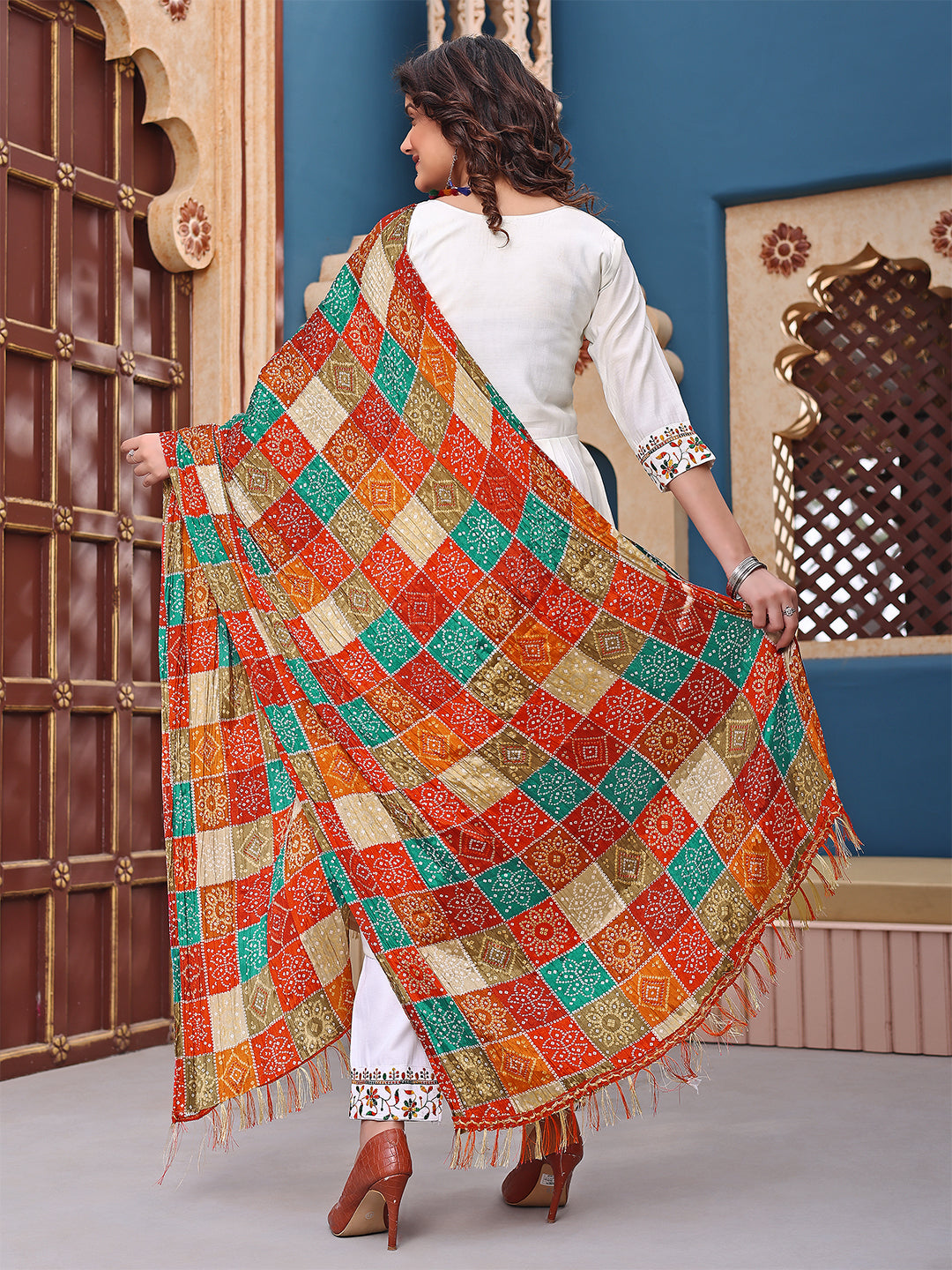 Roman Silk  Embroidered Kurta With Pant Dupatta Set