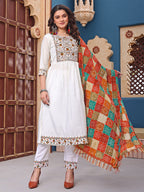 Roman Silk  Embroidered Kurta With Pant Dupatta Set