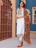 Roman Silk  Embroidered Kurta With Pant Dupatta Set