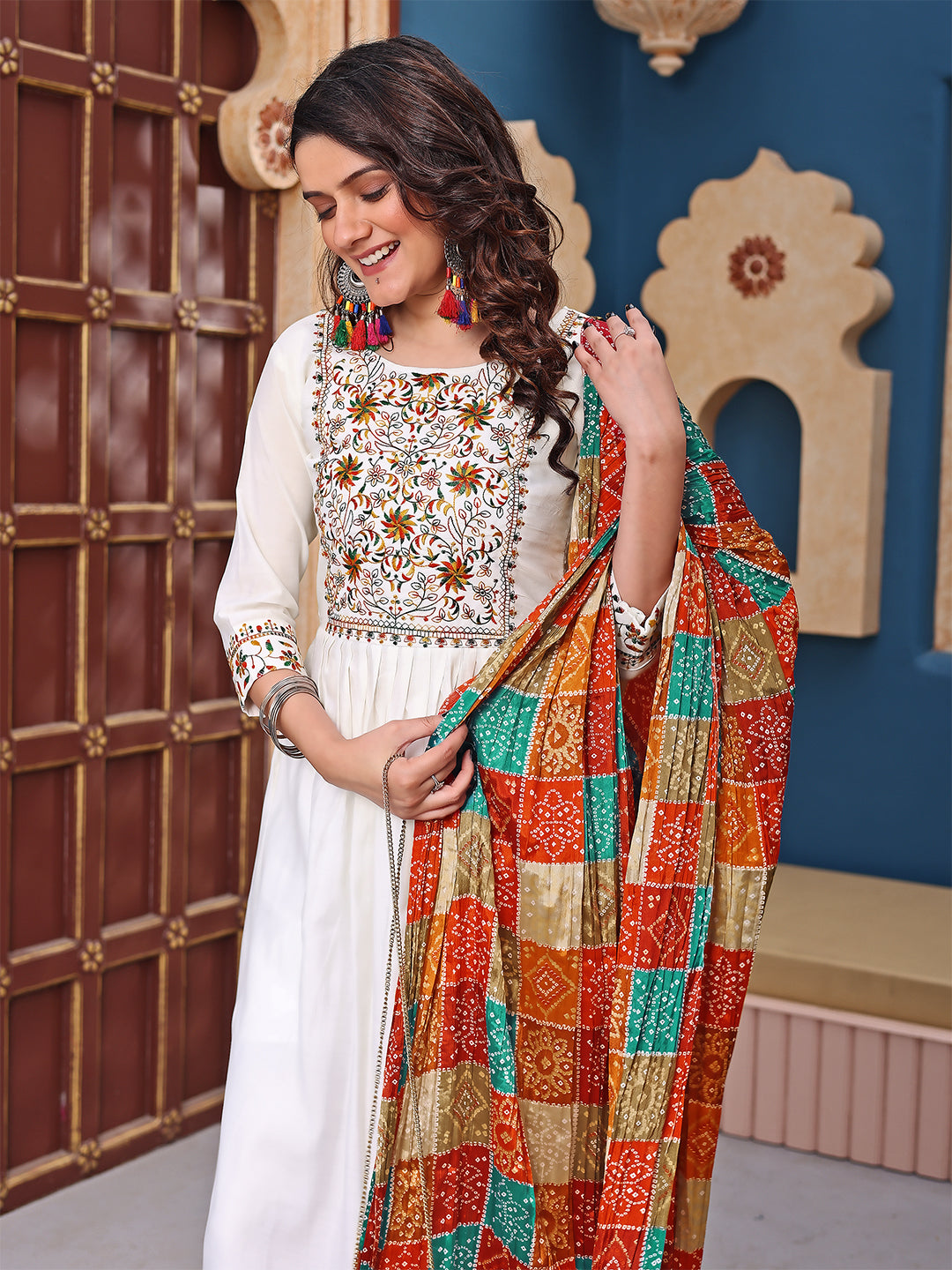 Roman Silk  Embroidered Kurta With Pant Dupatta Set