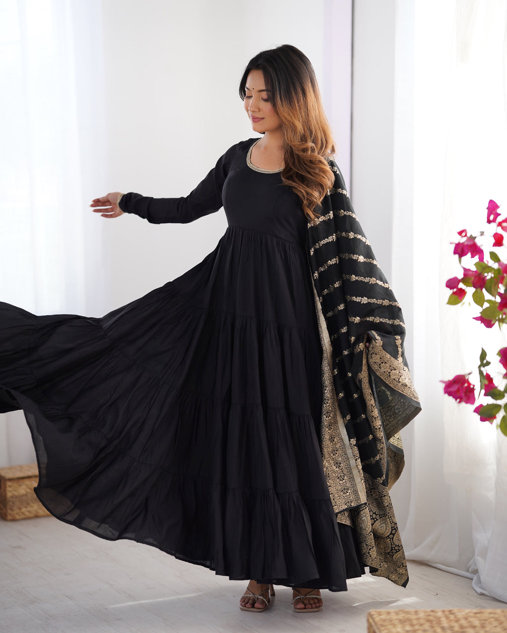 Roman Silk Chanderi Fully Flared Anarkali Suit Set