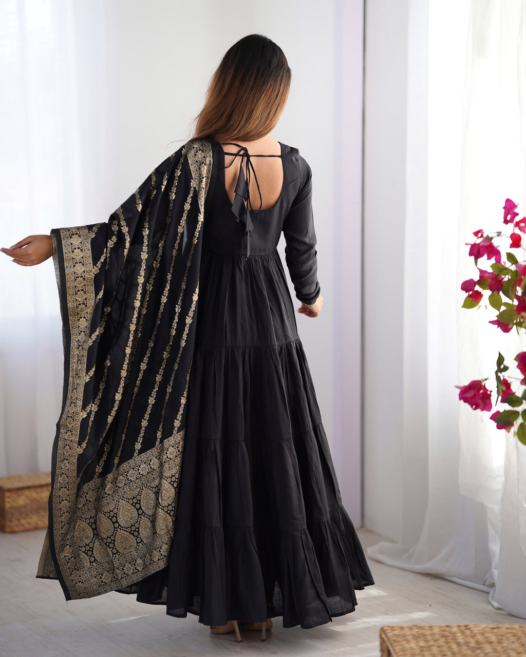 Roman Silk Chanderi Fully Flared Anarkali Suit Set