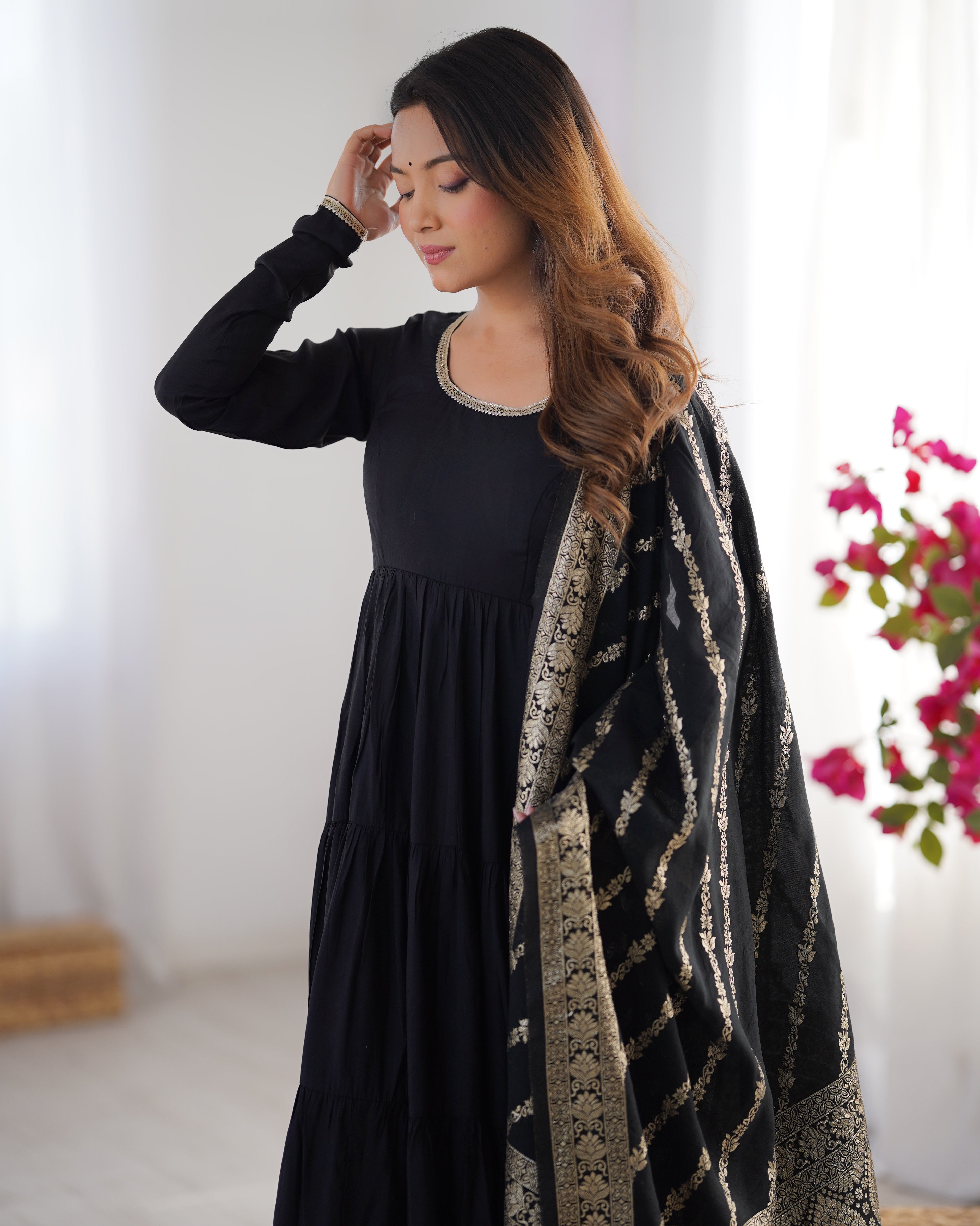 Roman Silk Chanderi Fully Flared Anarkali Suit Set