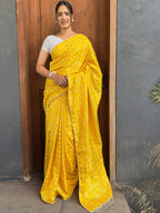 Floral Print Bandhani Silk Blend Saree