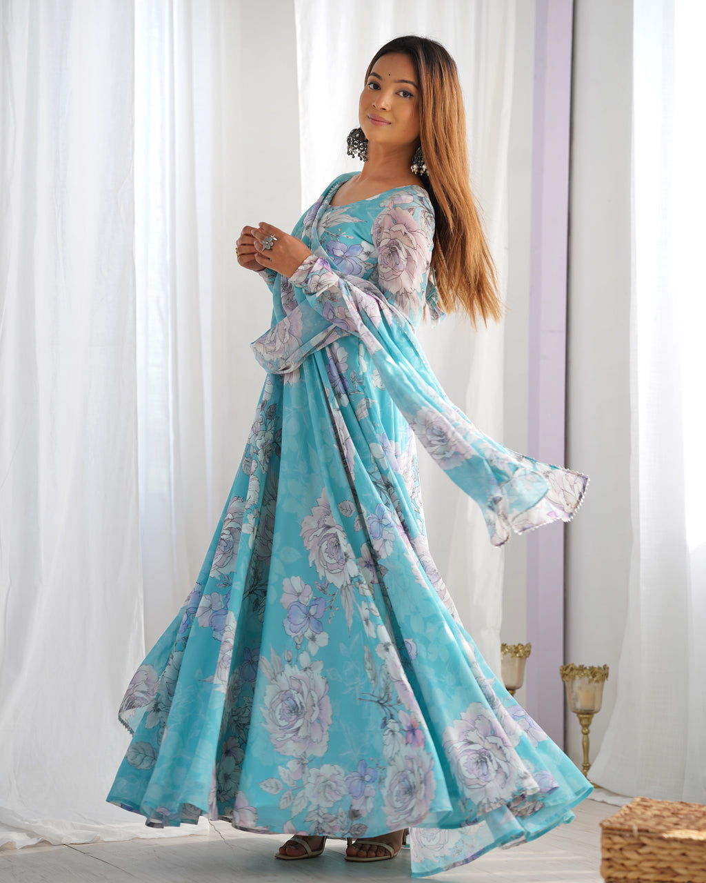 Fox Georgette Floral Anarkali Suit with Dupatta