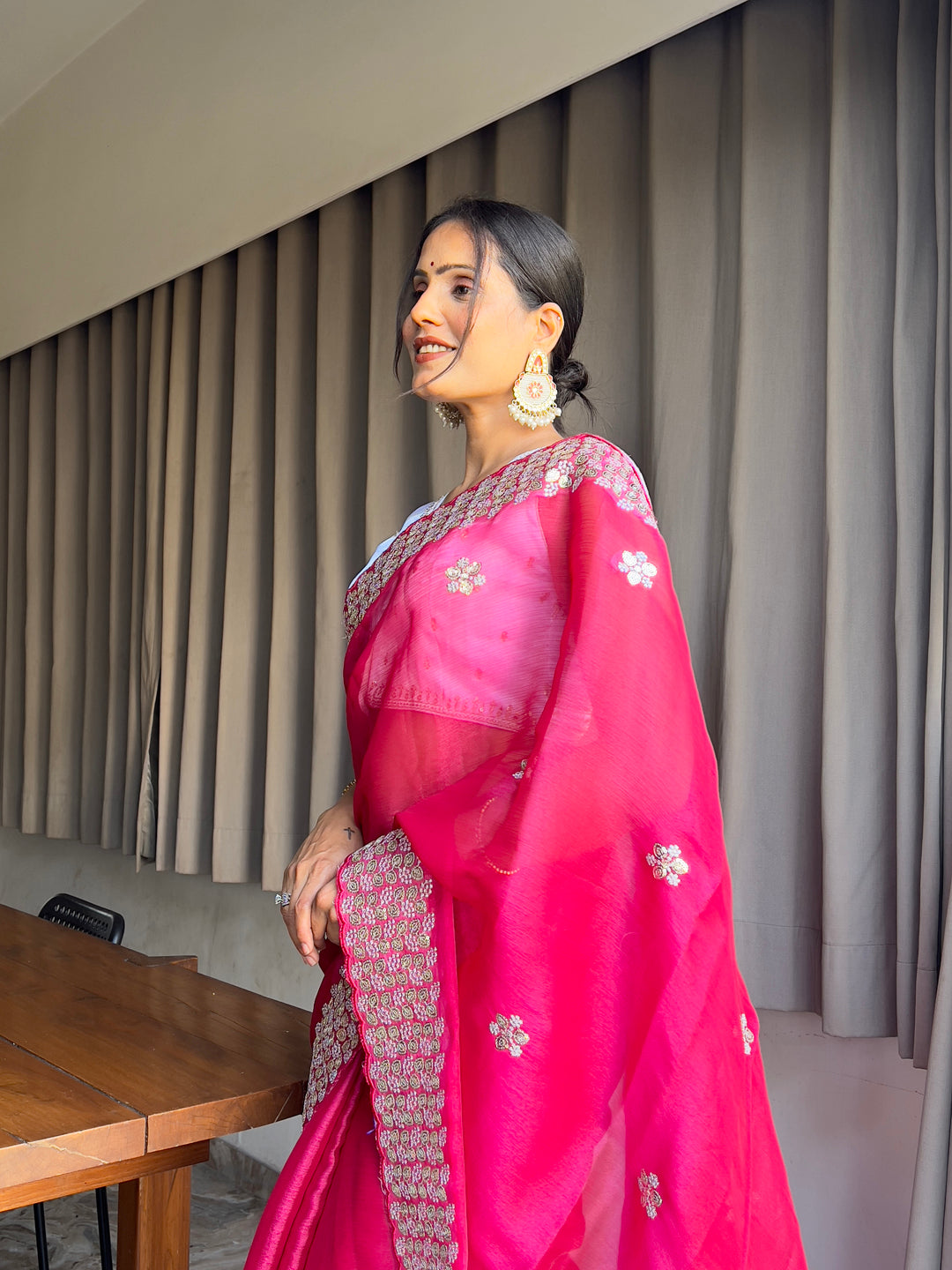 Embroidered sequins Jimmy Choo Saree With Ready Made Blouse