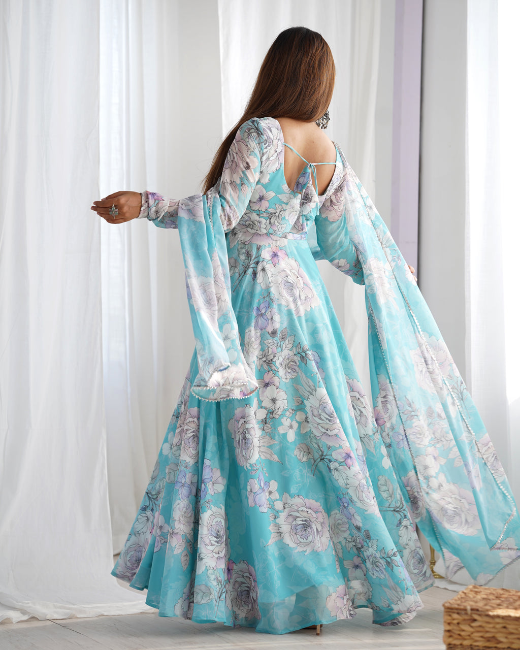 Fox Georgette Floral Anarkali Suit with Dupatta