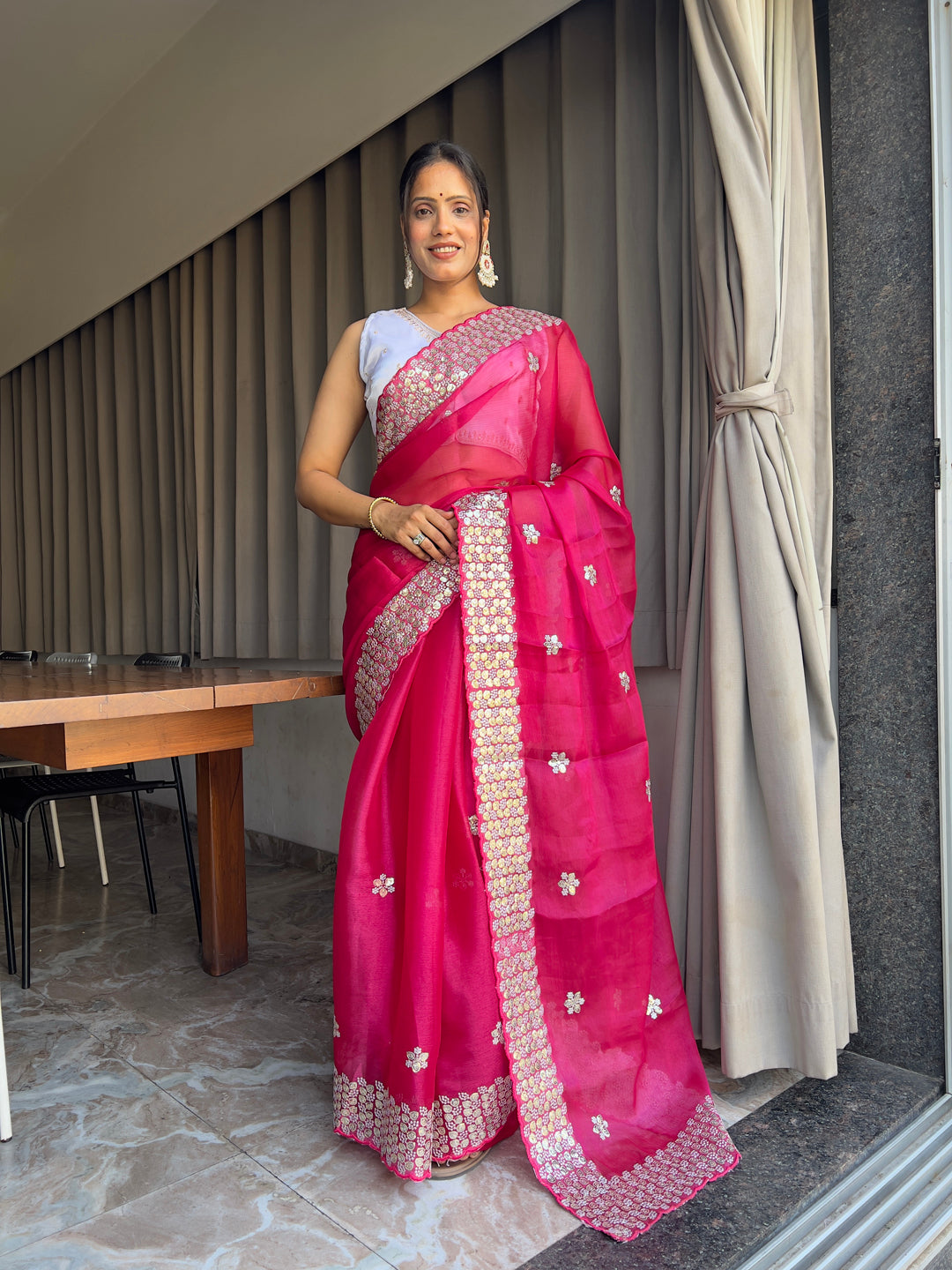 Embroidered sequins Jimmy Choo Saree With Ready Made Blouse