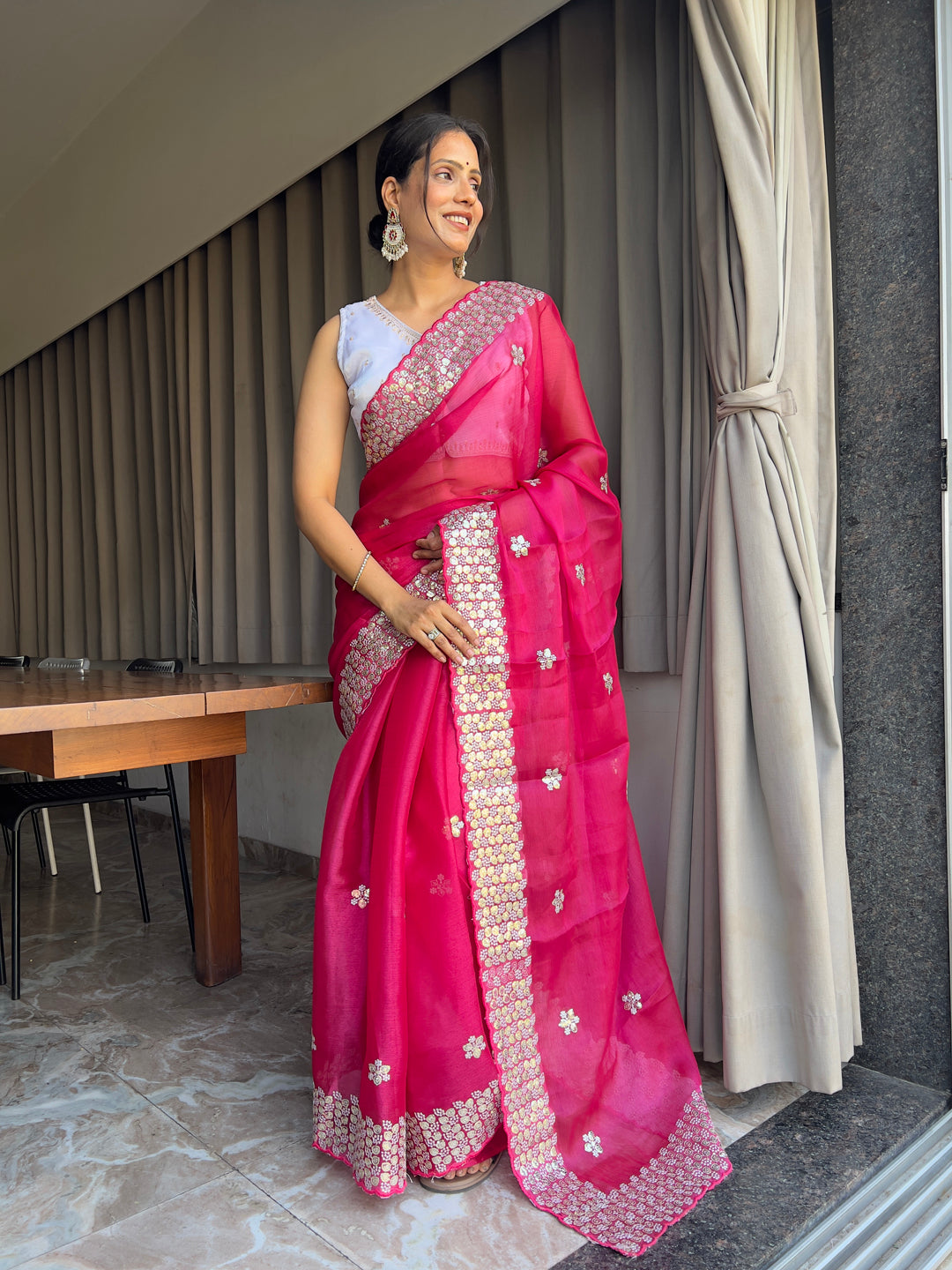Embroidered sequins Jimmy Choo Saree With Ready Made Blouse