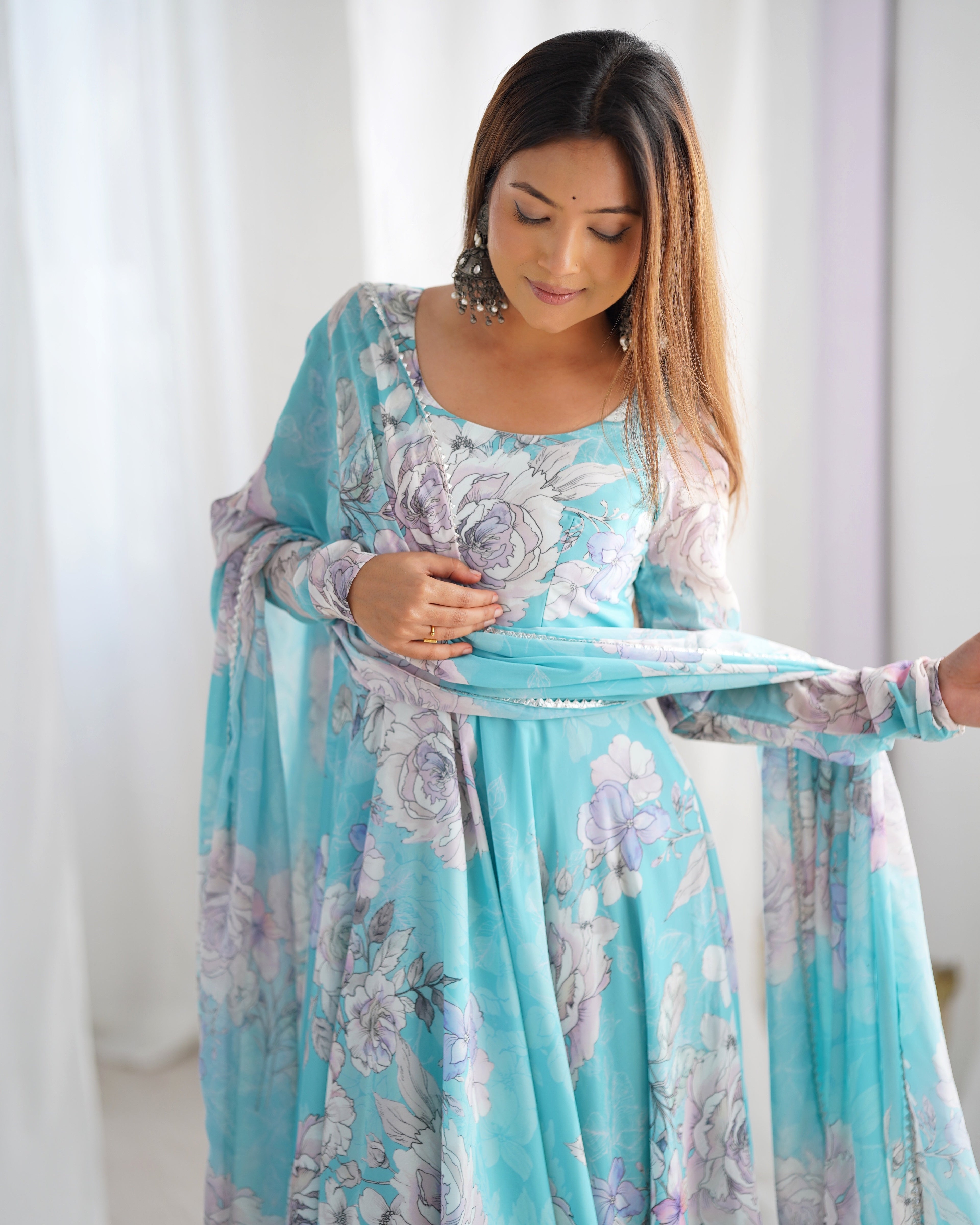 Fox Georgette Floral Anarkali Suit with Dupatta