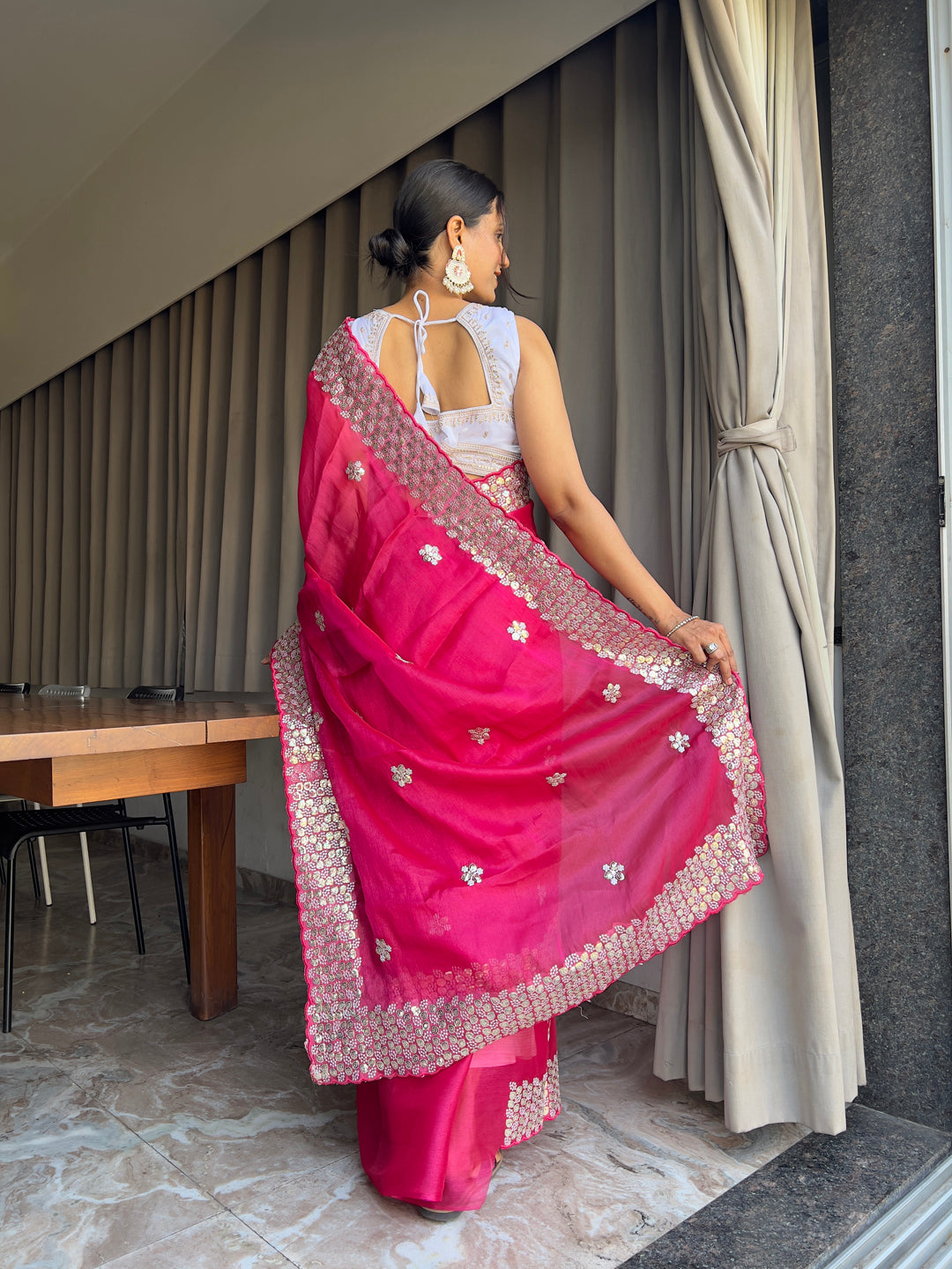 Embroidered sequins Jimmy Choo Saree With Ready Made Blouse