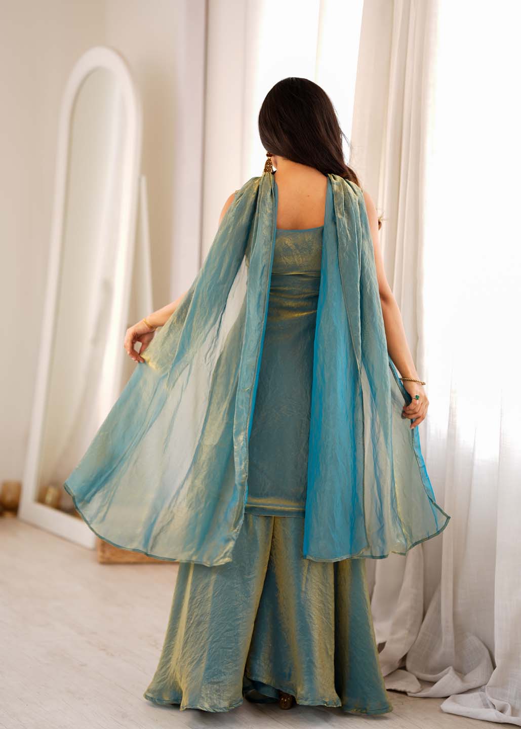 Women's Pure Soft Fendy Silk Embroidered Kurta Sharara Set with Dupatta