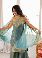 Women's Pure Soft Fendy Silk Embroidered Kurta Sharara Set with Dupatta