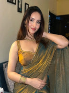 Gold & Rama Two-Tone Soft Fancy Chiffon Silk Saree