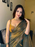 Gold & Rama Two-Tone Soft Fancy Chiffon Silk Saree