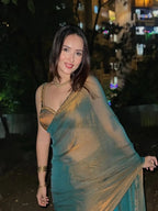Gold & Rama Two-Tone Soft Fancy Chiffon Silk Saree