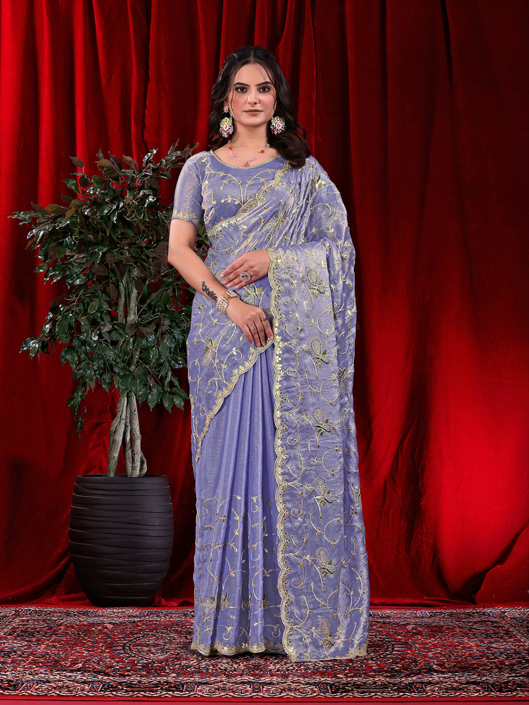 Jimmy Chu Embroidered Saree with Gotta Patti Work