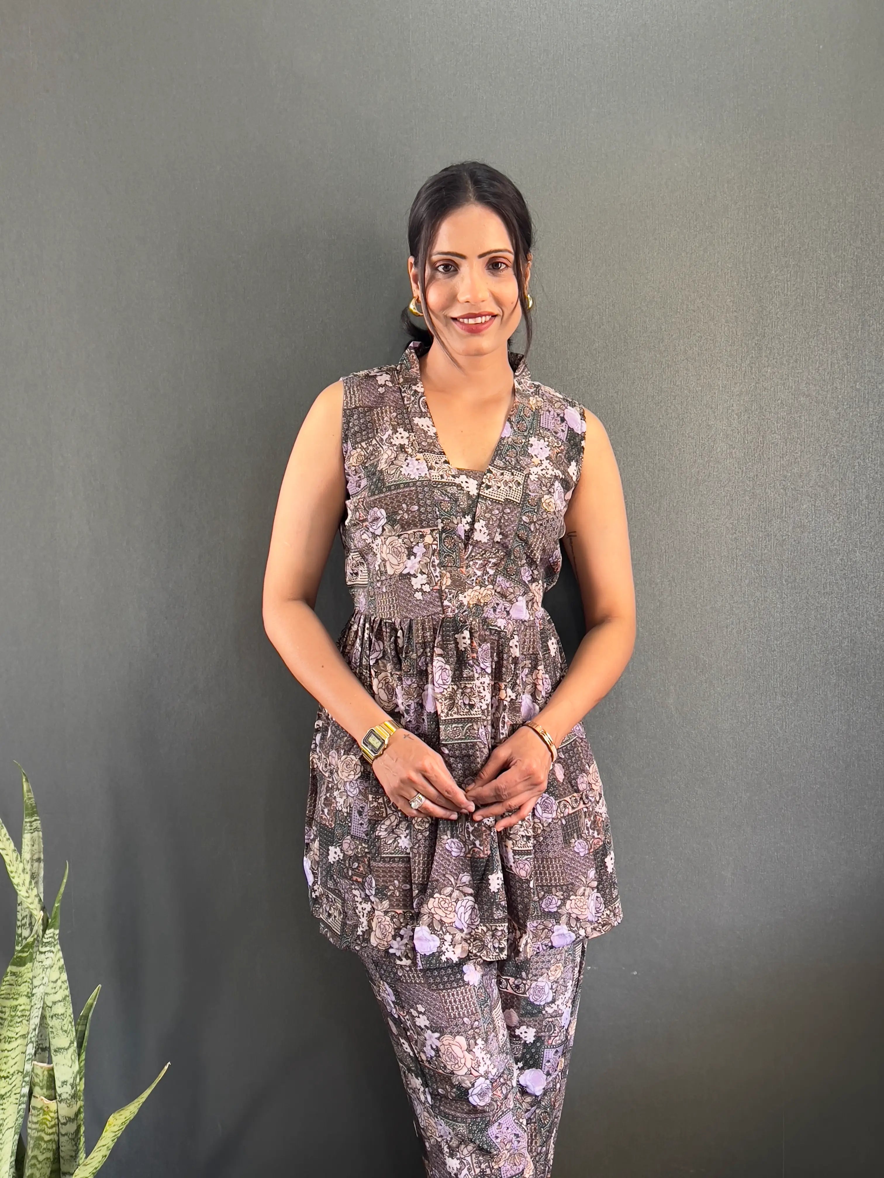 Printed V-Neck Co Ord Sets For Office Wear