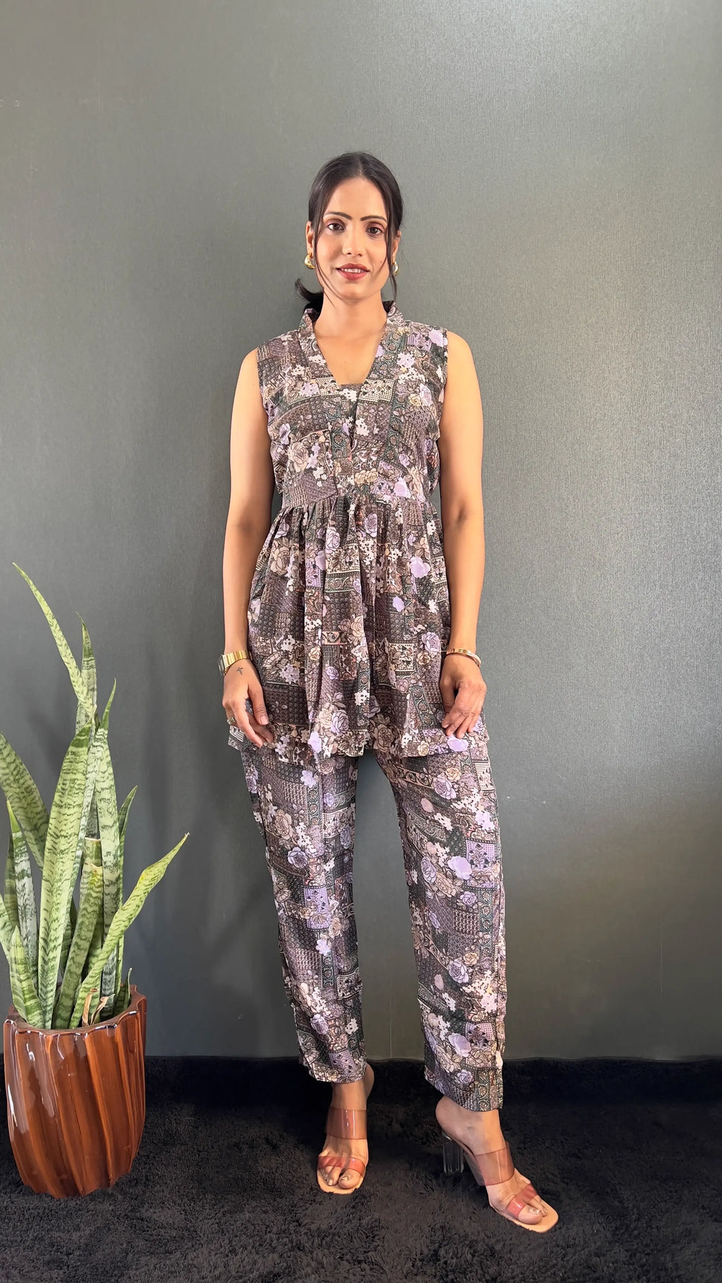 Printed V-Neck Co Ord Sets For Office Wear