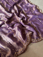 Hand-Embellished Silk Saree with Moti, Cutdana & Sequin Work