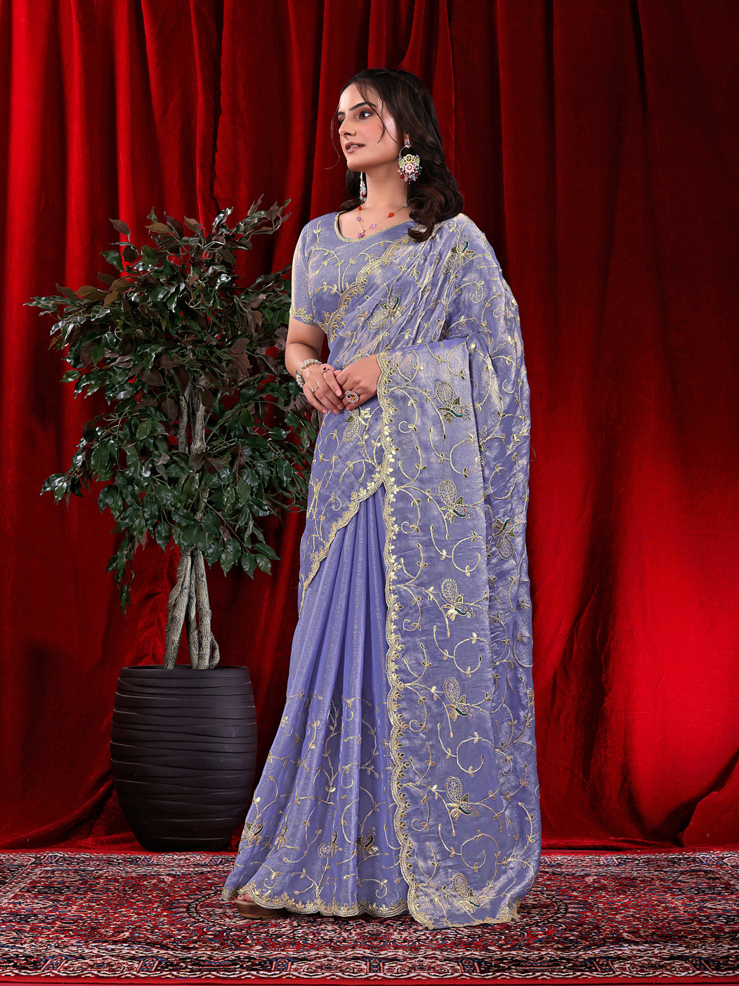 Jimmy Chu Embroidered Saree with Gotta Patti Work
