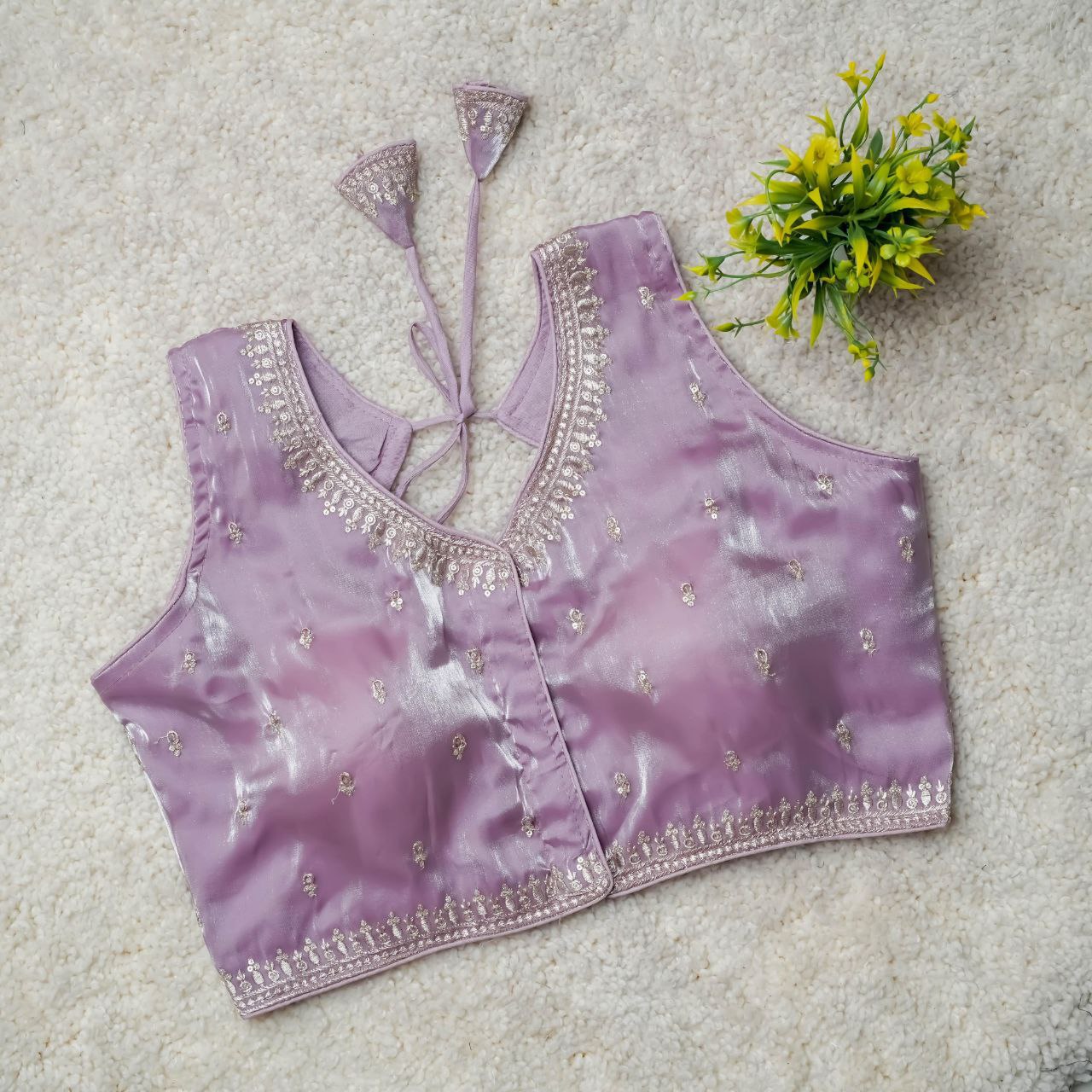Readymade Jimmy Choo Fabric Embroidered Blouse with Front Hook & Back Tussels