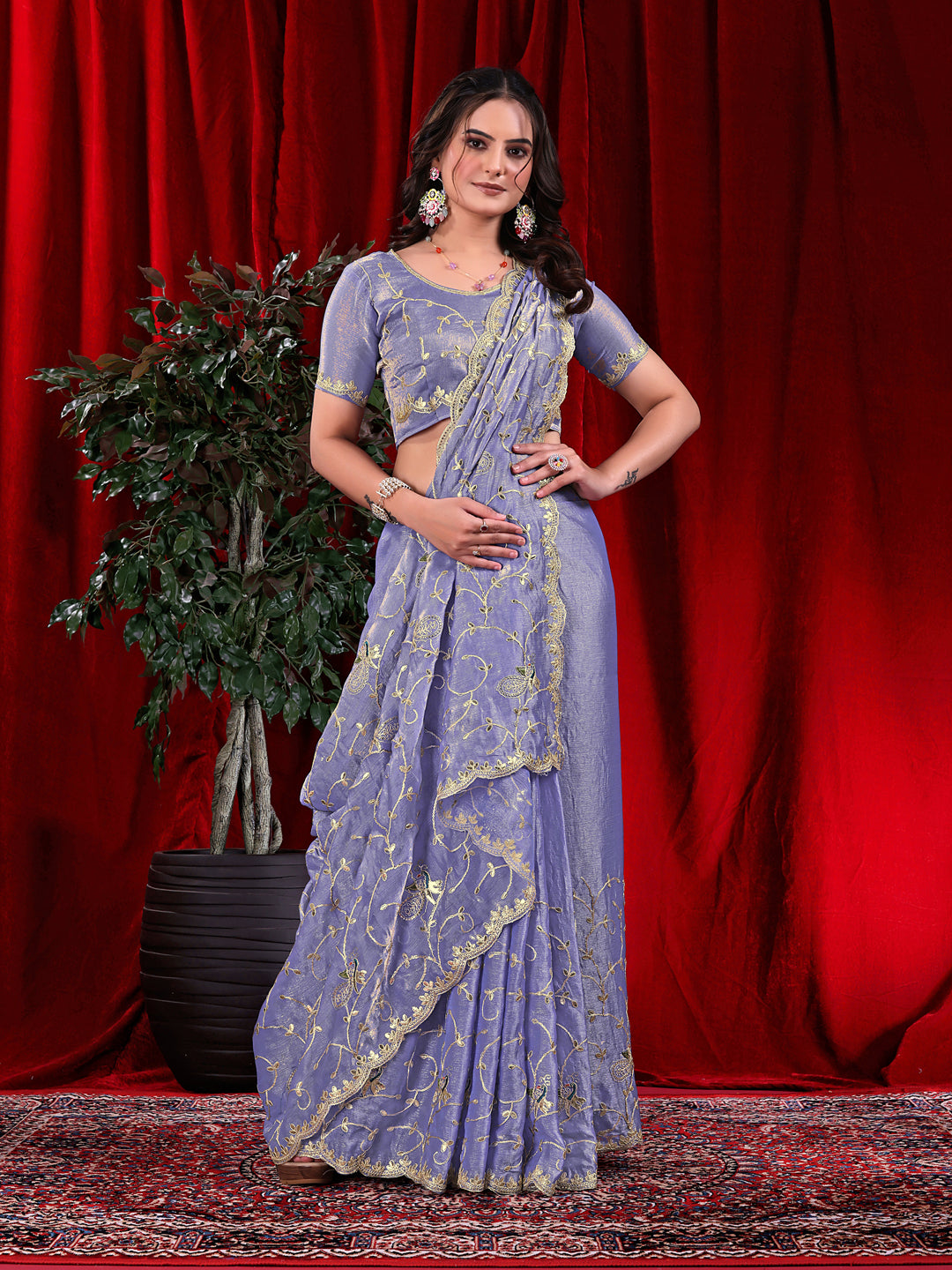Jimmy Chu Embroidered Saree with Gotta Patti Work