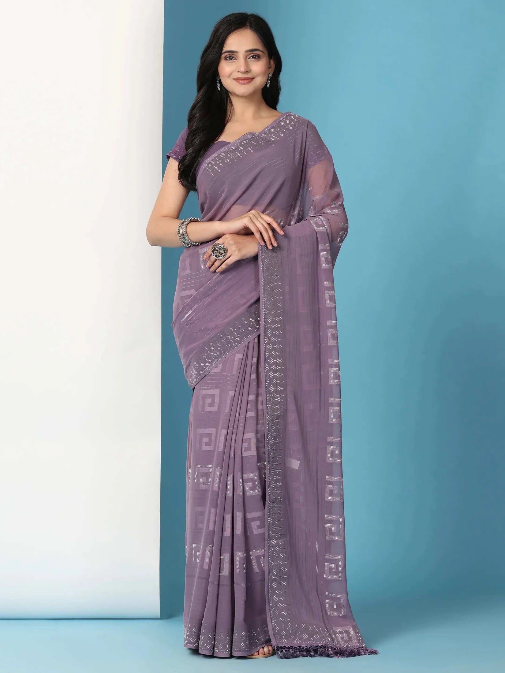 Georgette Swarovski Diamond Work Saree
