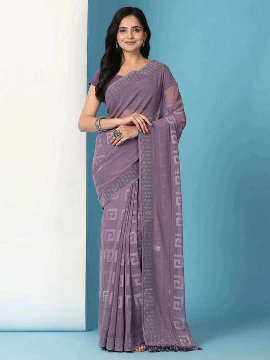 Georgette Swarovski Diamond Work Saree