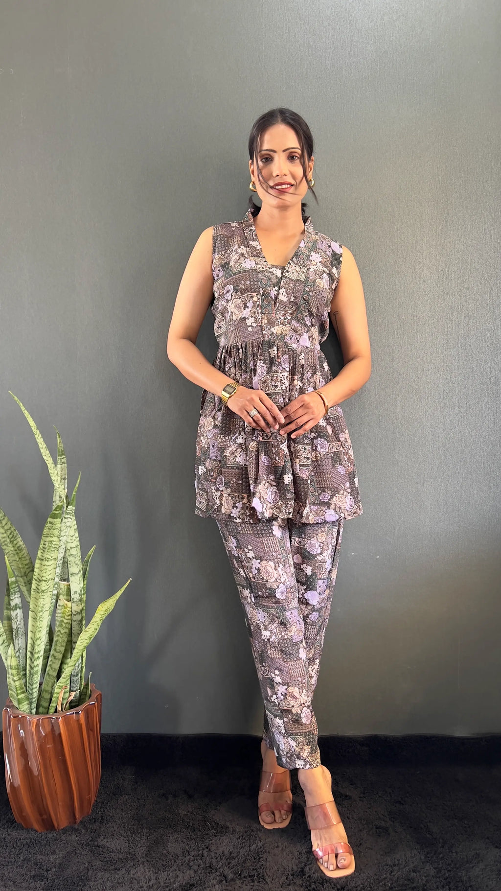 Printed V-Neck Co Ord Sets For Office Wear