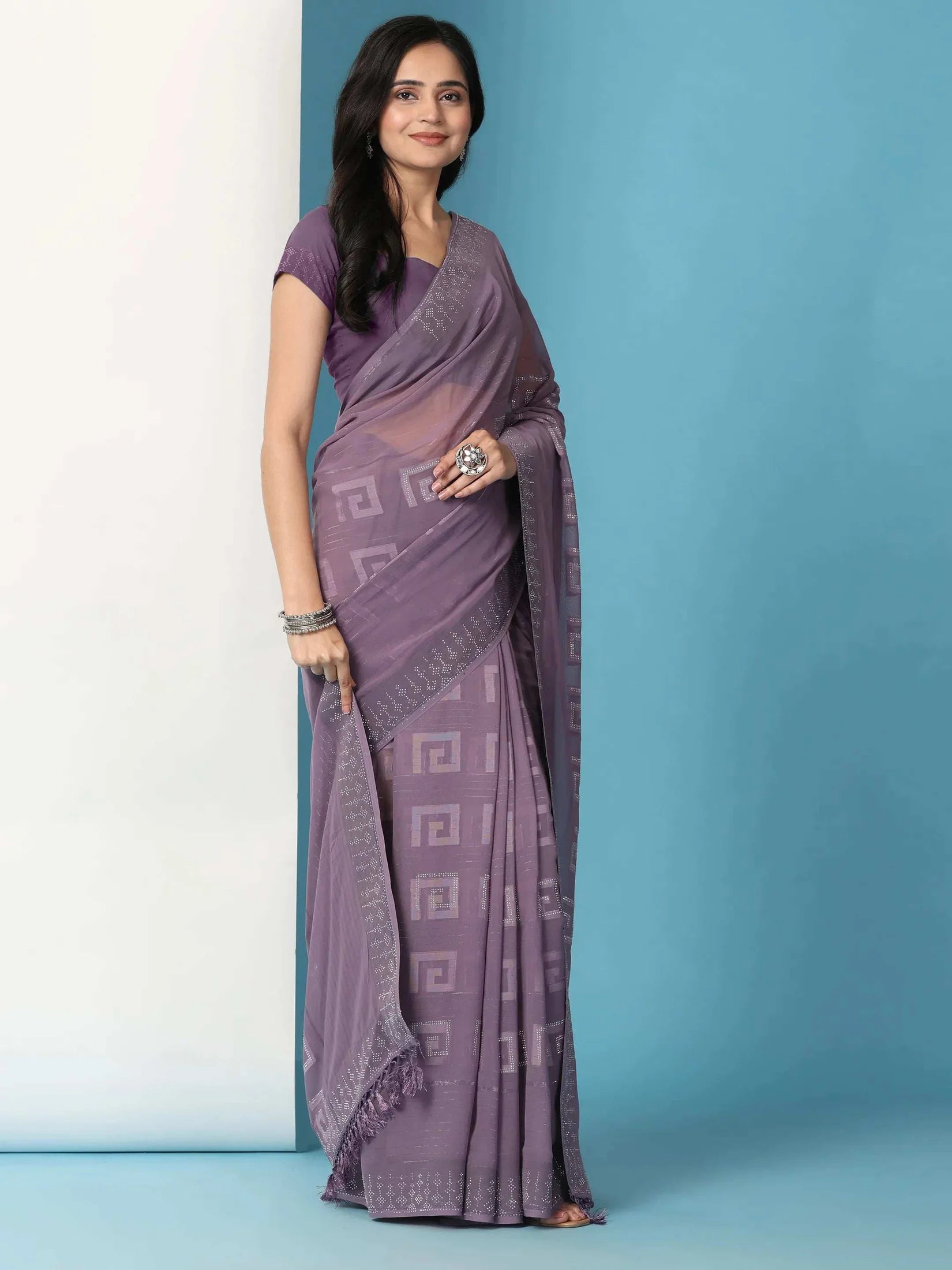 Georgette  Siroski Diamond Work Saree