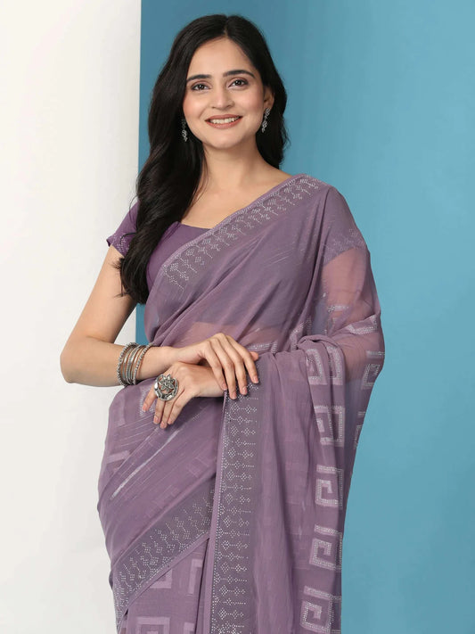 Georgette Swarovski Diamond Work Saree