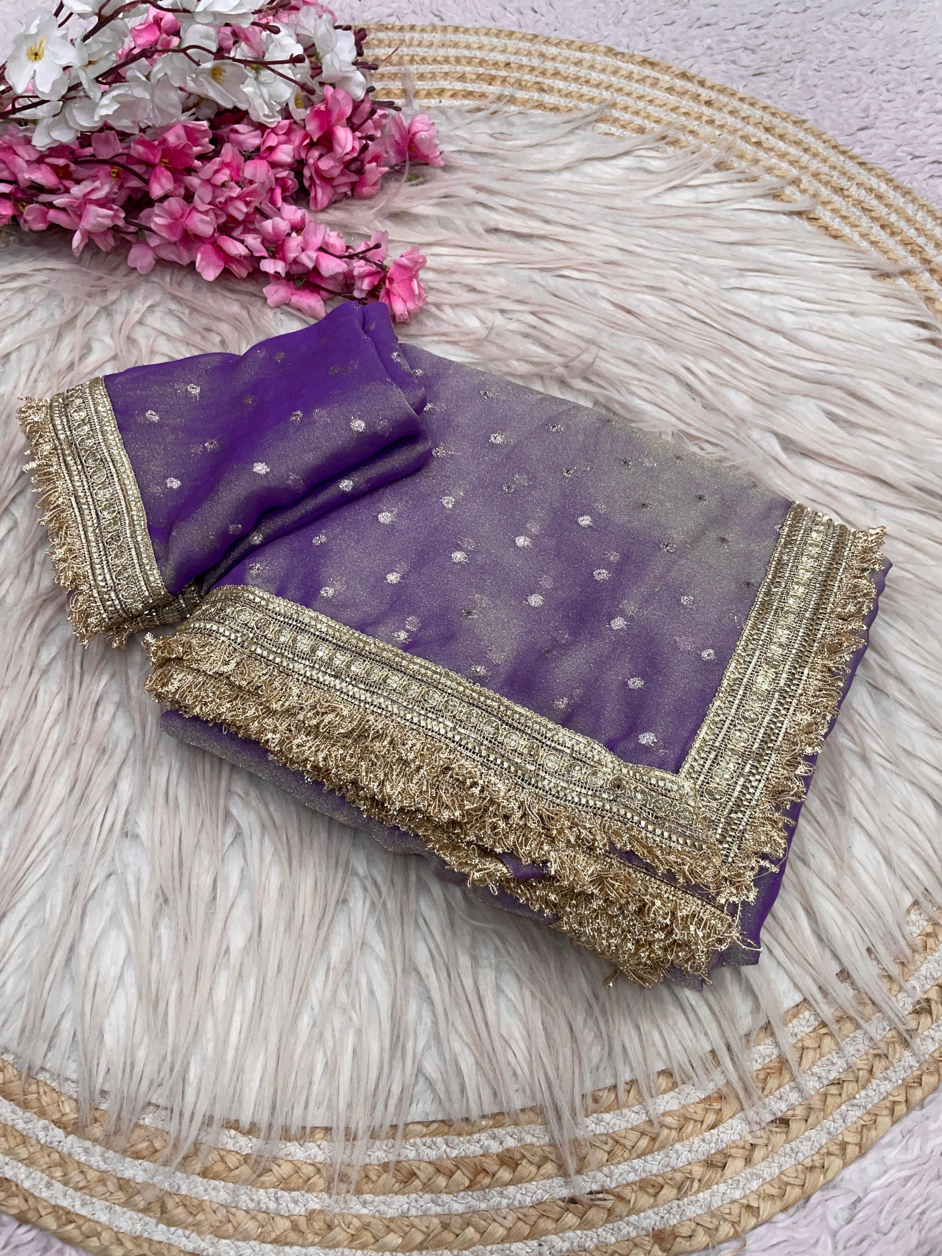 Moss Silk Jacquard Butti Saree with Fancy Lace Border