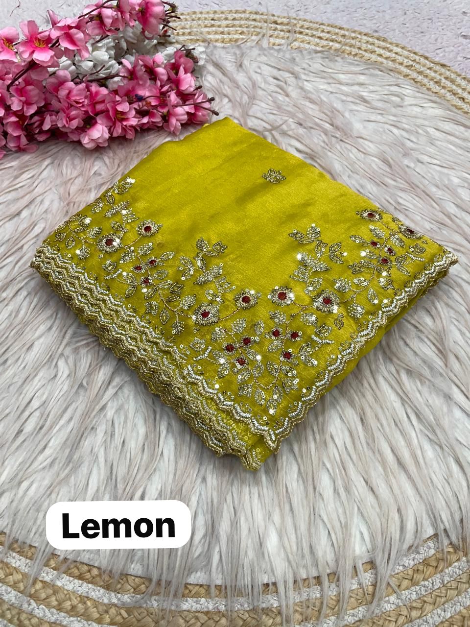 Soft Chiffon Saree With Embroidery Sequence Butti Work