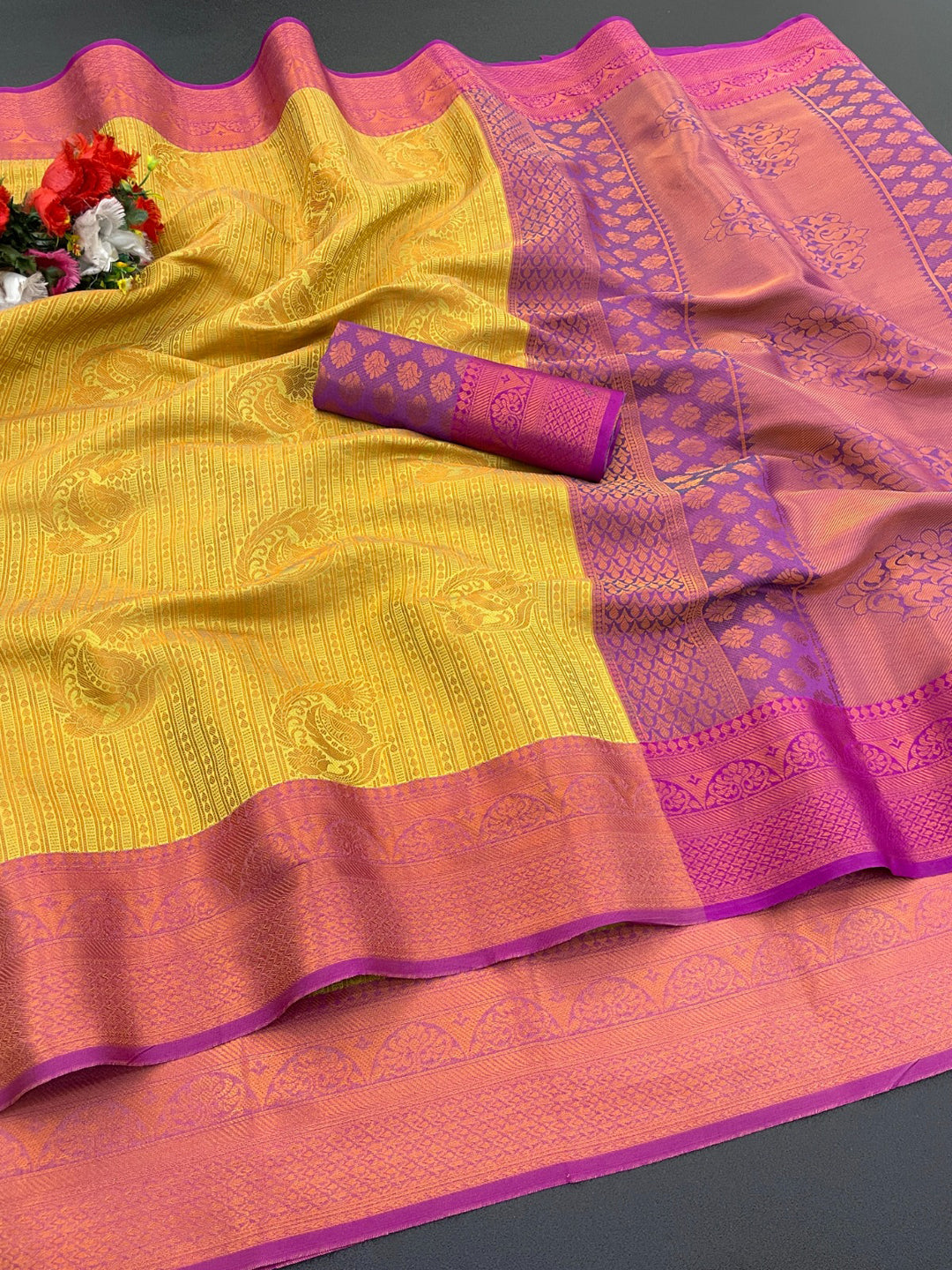 Woven Kanjivaram Soft Silk Copper Rich Pallu Saree
