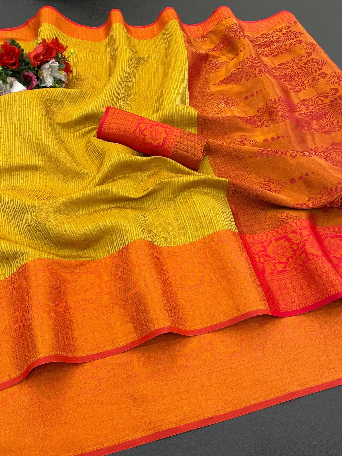 Woven Kanjivaram Soft Silk Copper Rich Pallu Saree