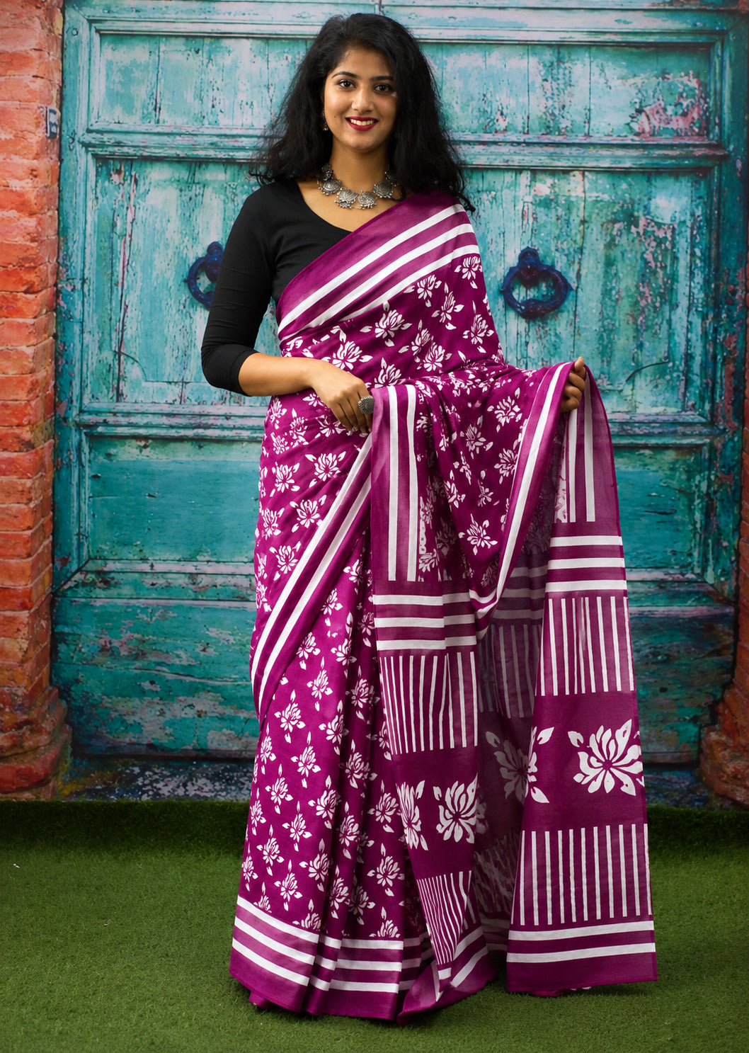 Jaipuri Mul Cotton Ready to Wear Saree for Women | Batik Floral Printed Pre-Draped Pre-Pleated Cotton Saree | Adjustable Waist 26–50 Inch