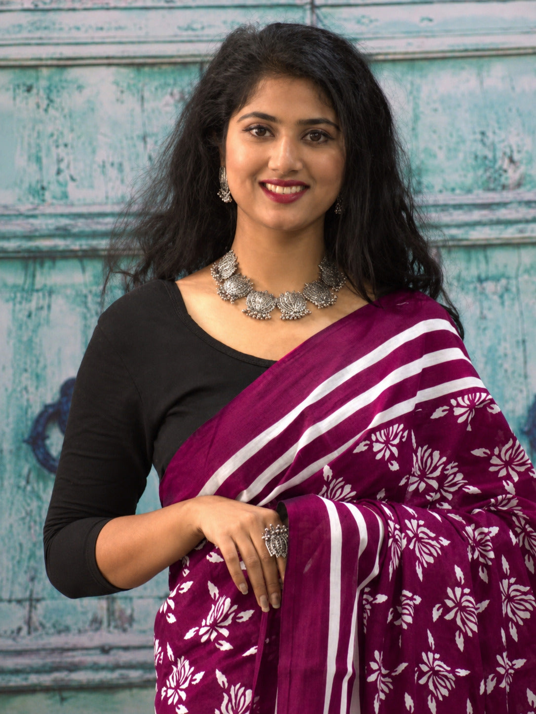 Jaipuri Mul Cotton Ready to Wear Saree for Women | Batik Floral Printed Pre-Draped Pre-Pleated Cotton Saree | Adjustable Waist 26–50 Inch